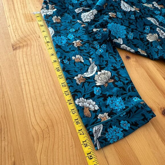 Ann Taylor Pajama Women L Blue Floral & Bird Pajama Top Pant Set Sleep - Picture 13 of 16
